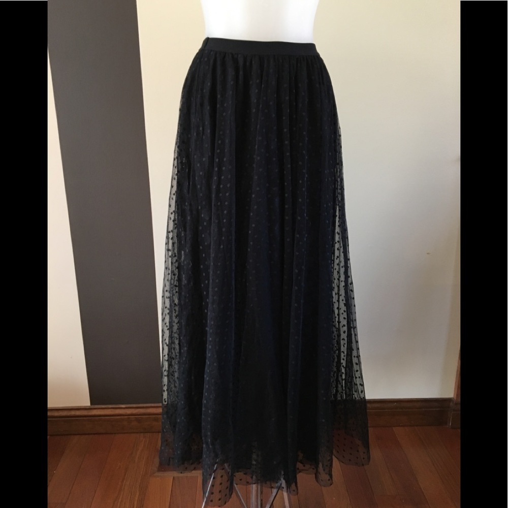 Hiche Dotted Mesh Maxi Black Skirt XS - Picture 3 of 8